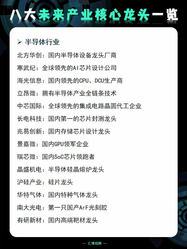 🔥【八大未来产业核心龙头全梳理！】谁是你心中的“科技脊梁”？从半导体到商业