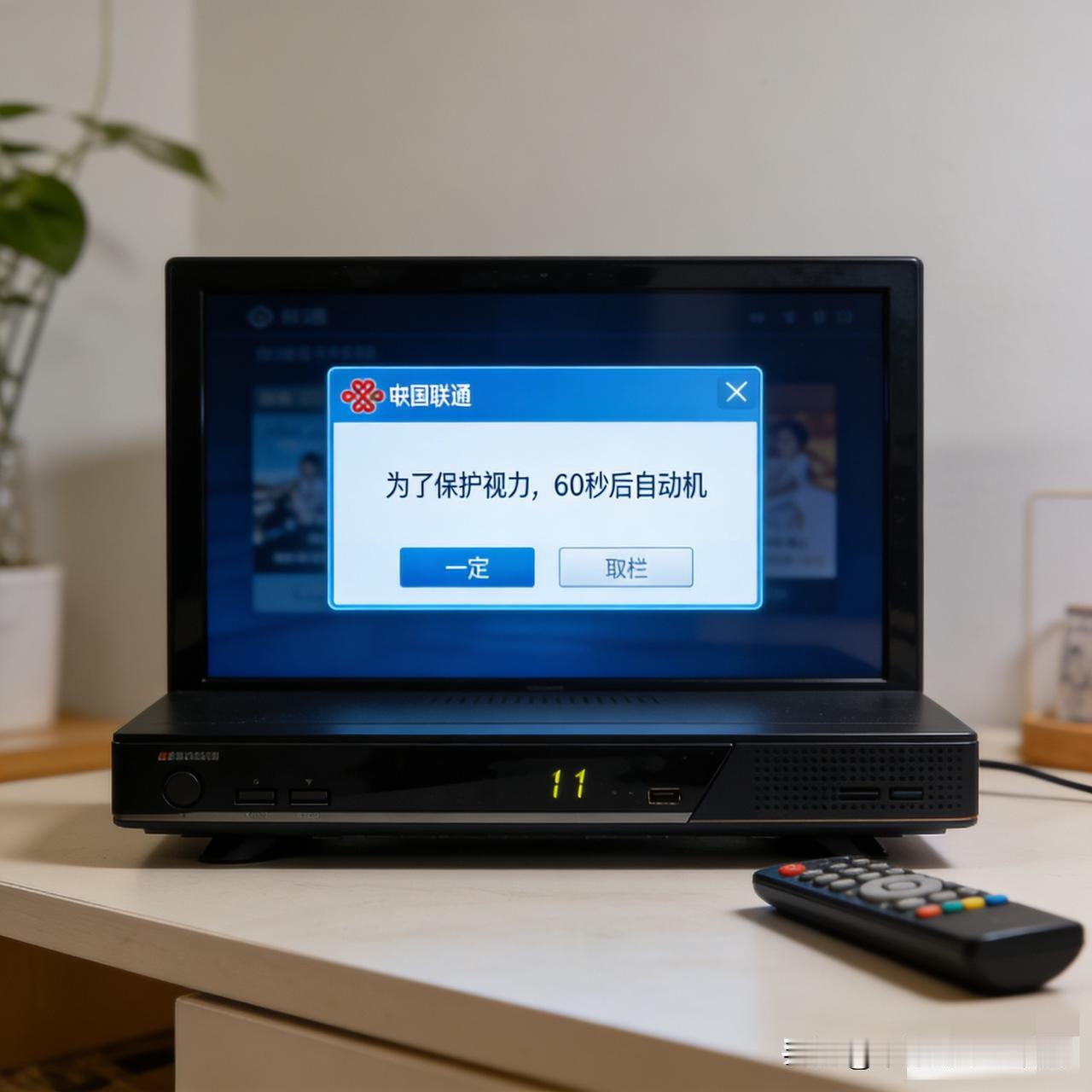 昨晚朋友差点把电视给砸了。正追着剧呢，屏幕突然蹦出个框：“为了保护视力，60