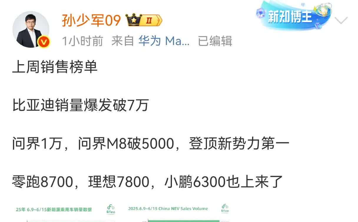问界登顶新势力第一