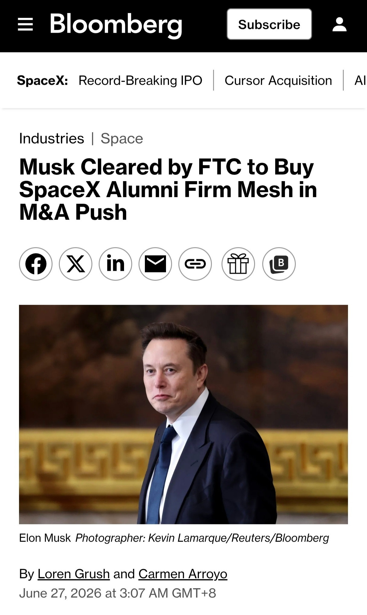 FTC发布审批通知，正式放行SpaceX收购MeshOpticalTechn