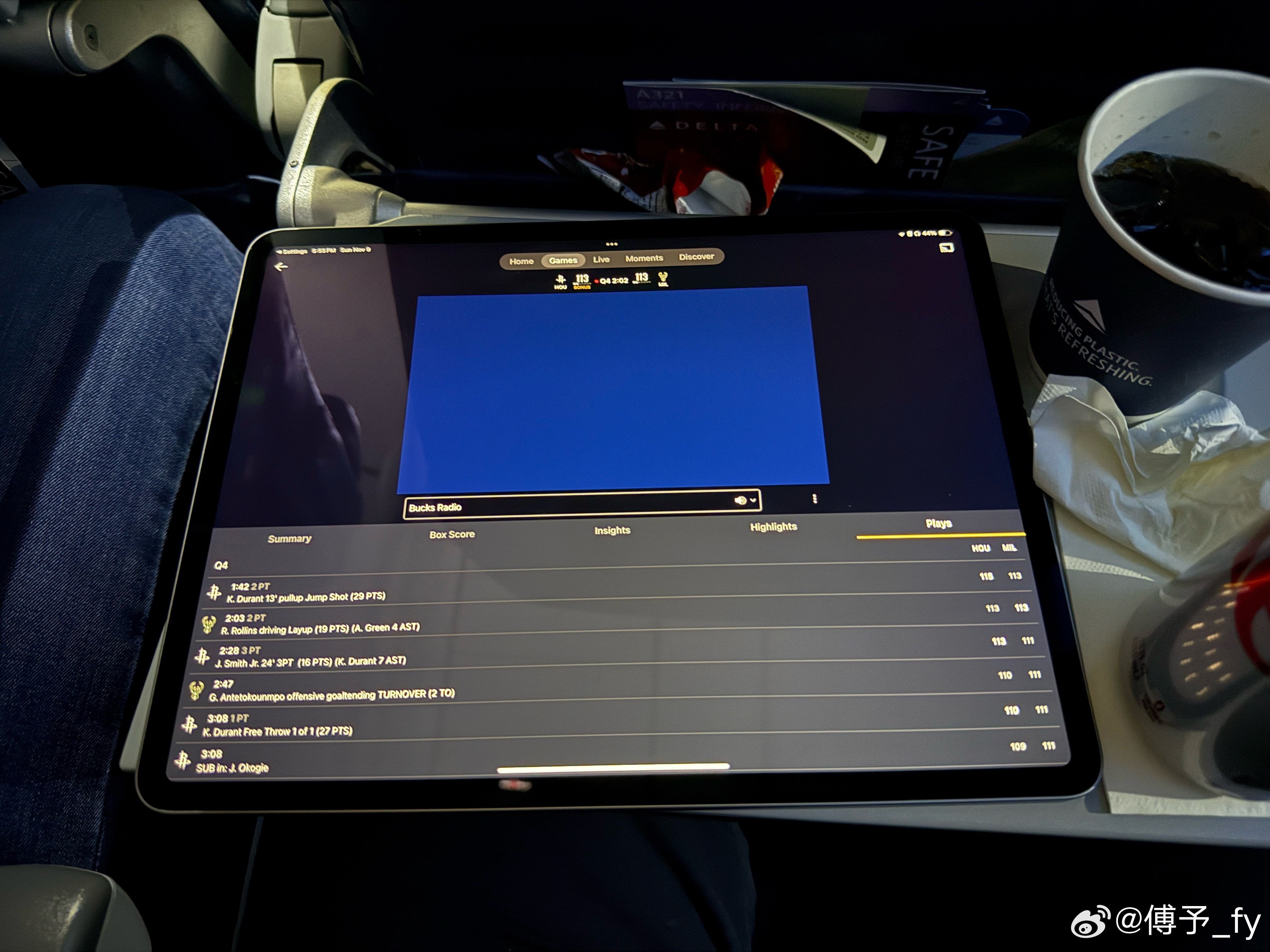 在用飞机上的网听比赛[笑着哭]​​​