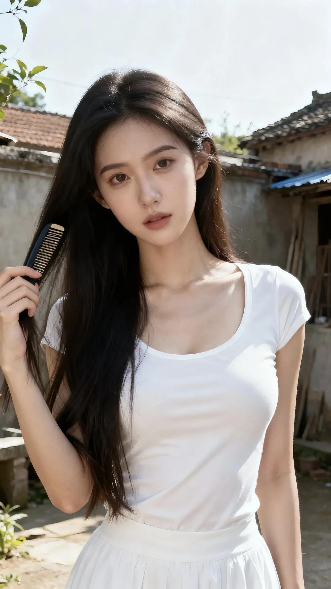 夏日清新风，简约白裙搭配，自然光下，温柔如水。街拍高清美女