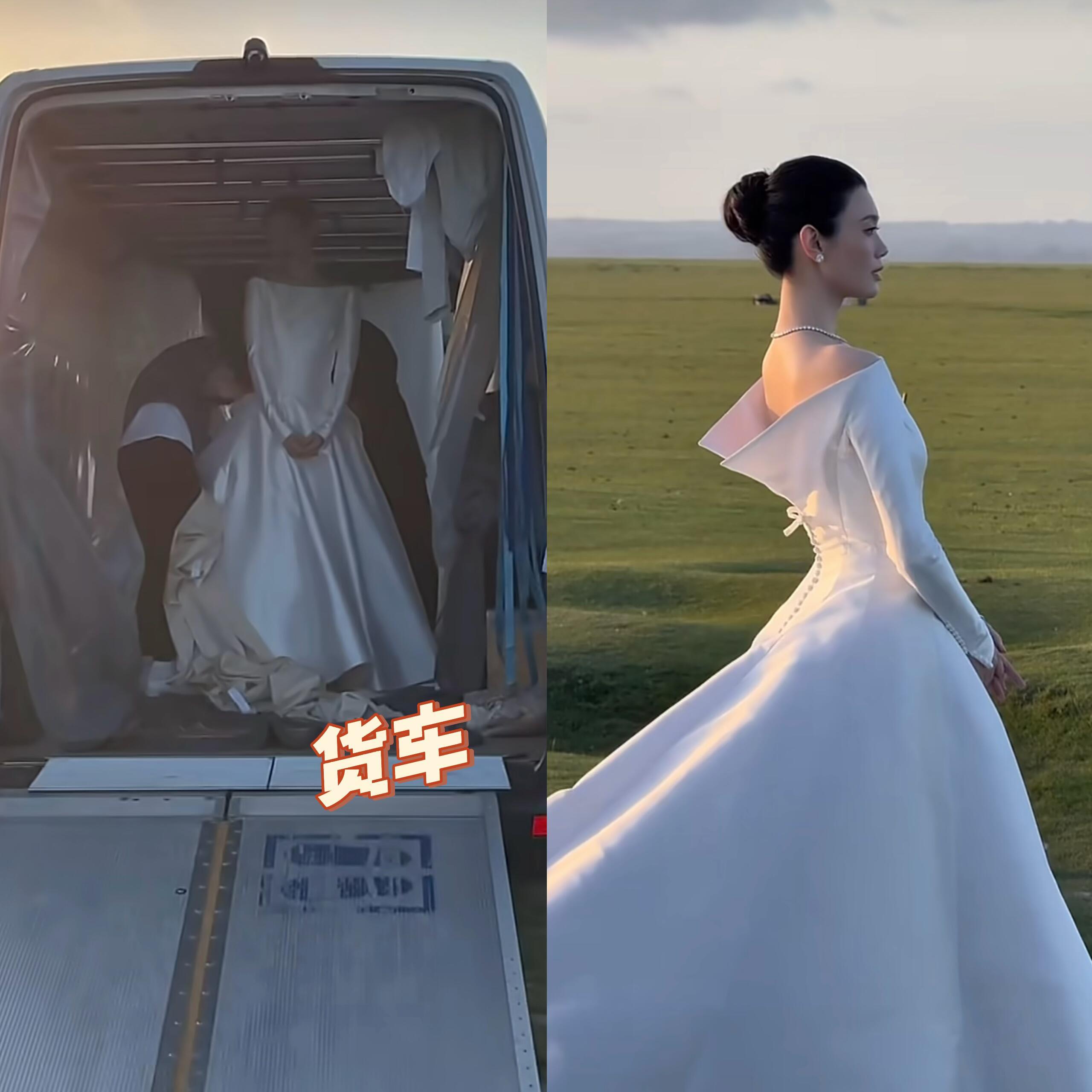 奚梦瑶绝美婚纱照居然是坐货车去拍的这也太拼了吧，不愧是专业模特出身