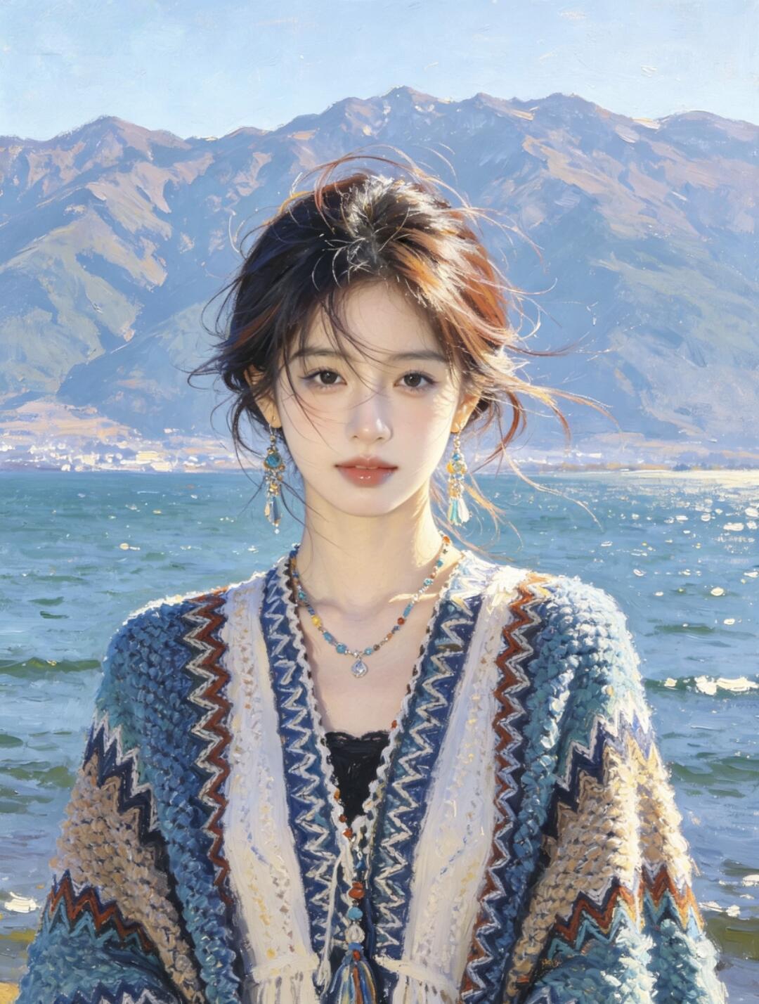 碧海潮生处美人倚岸立云南山水民族风情沉舟不渡度假风穿搭