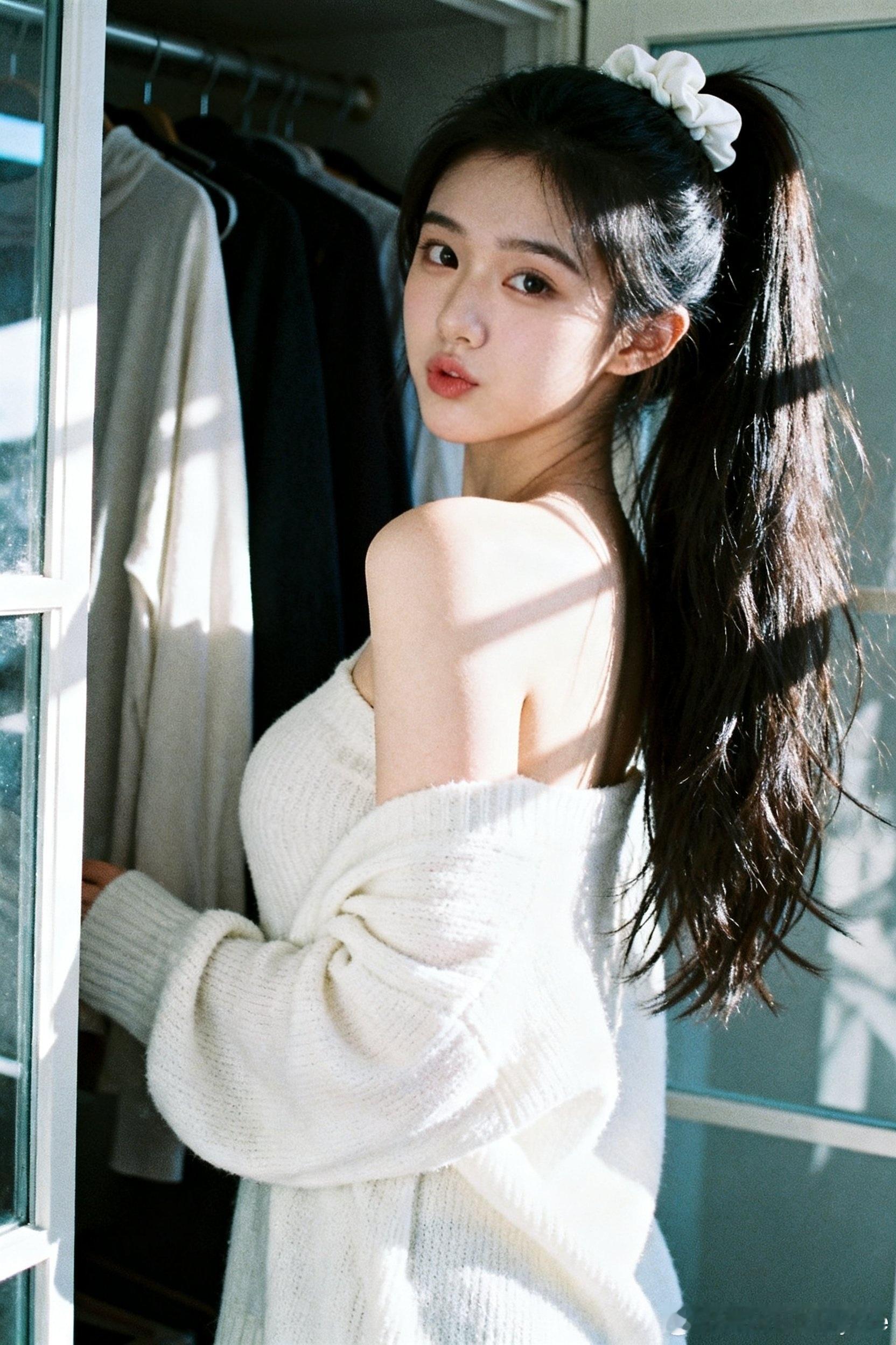 今天是高马尾，是不是很不一样？来一组居家风，周末赖在家不想出门！行摄漫记聂小仙