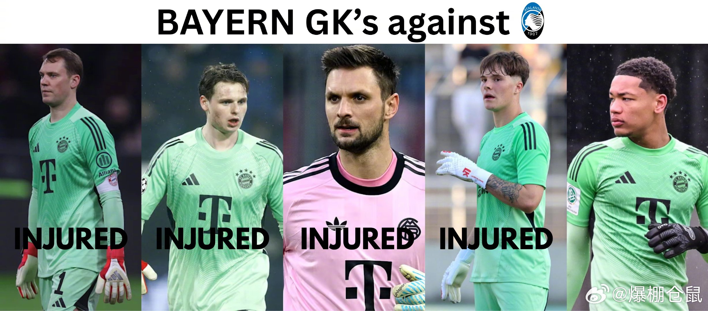 【一线队“灭门”】拜仁门将乌尔赖希右内收肌肌束撕裂，算上左小腿肌肉纤维撕裂的诺伊