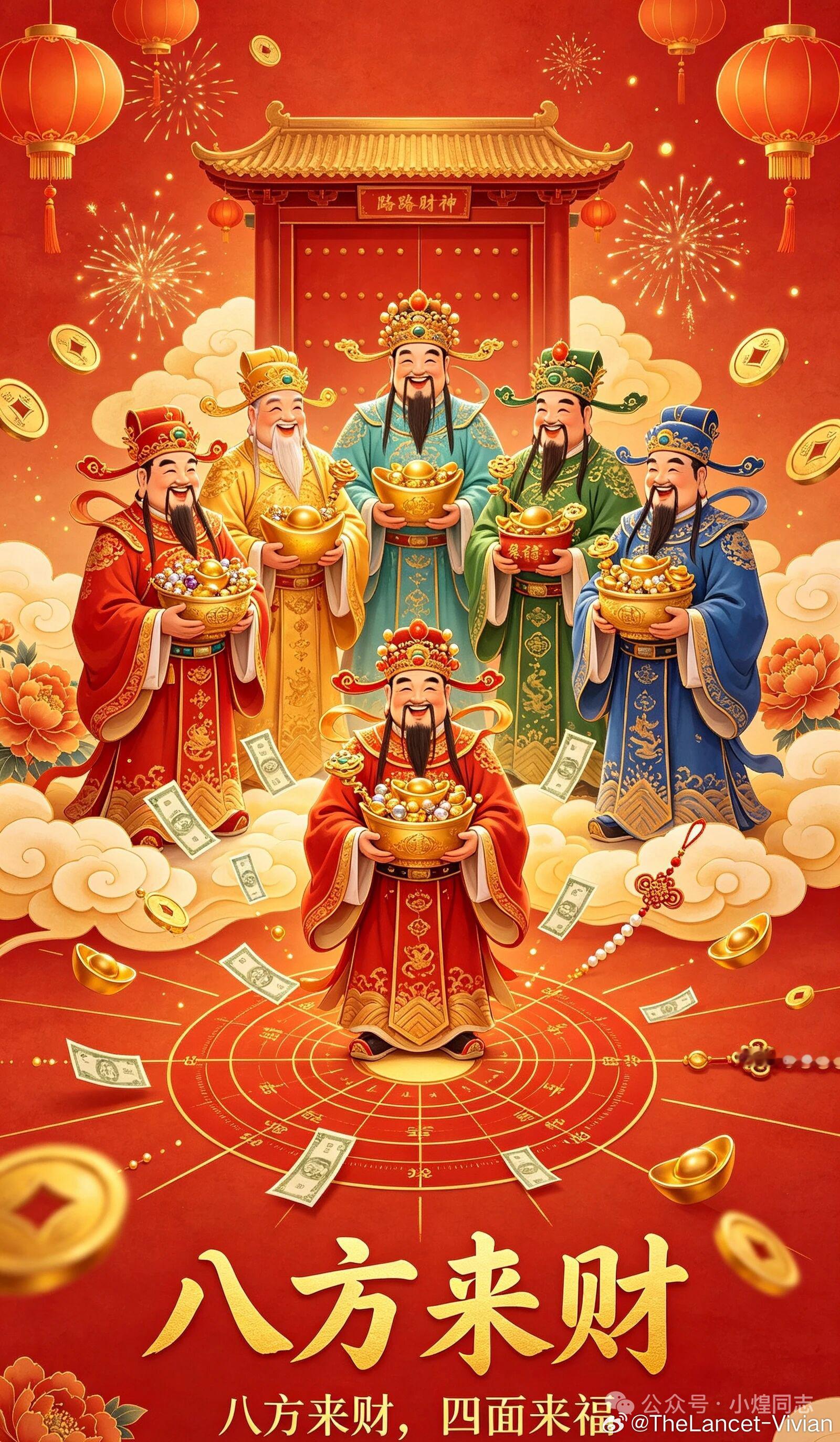 八方来财了东边来财西边进宝，南边送福北边纳吉。八方来财，四面来福。[玫瑰][鲜花