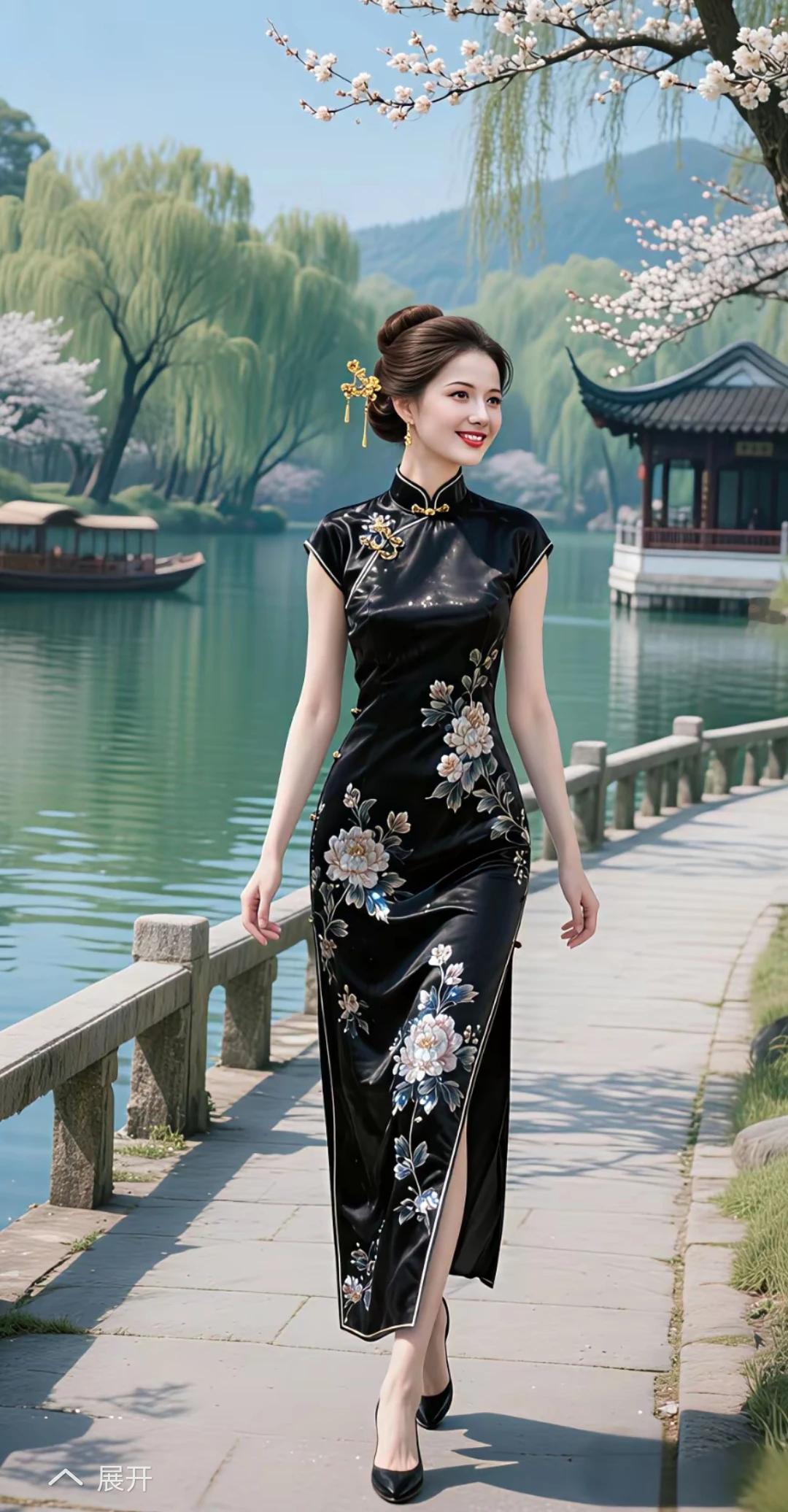 文笔挑战：上联：江南水乡船作路，下联：一袭旗袍流动景。