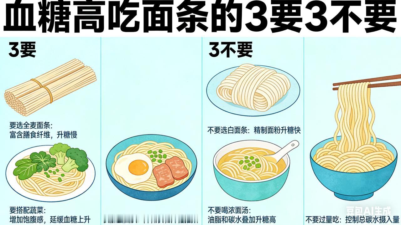 血糖高吃面条有讲究！记住3要3不要，营养美味不升糖血糖高的人吃面条，