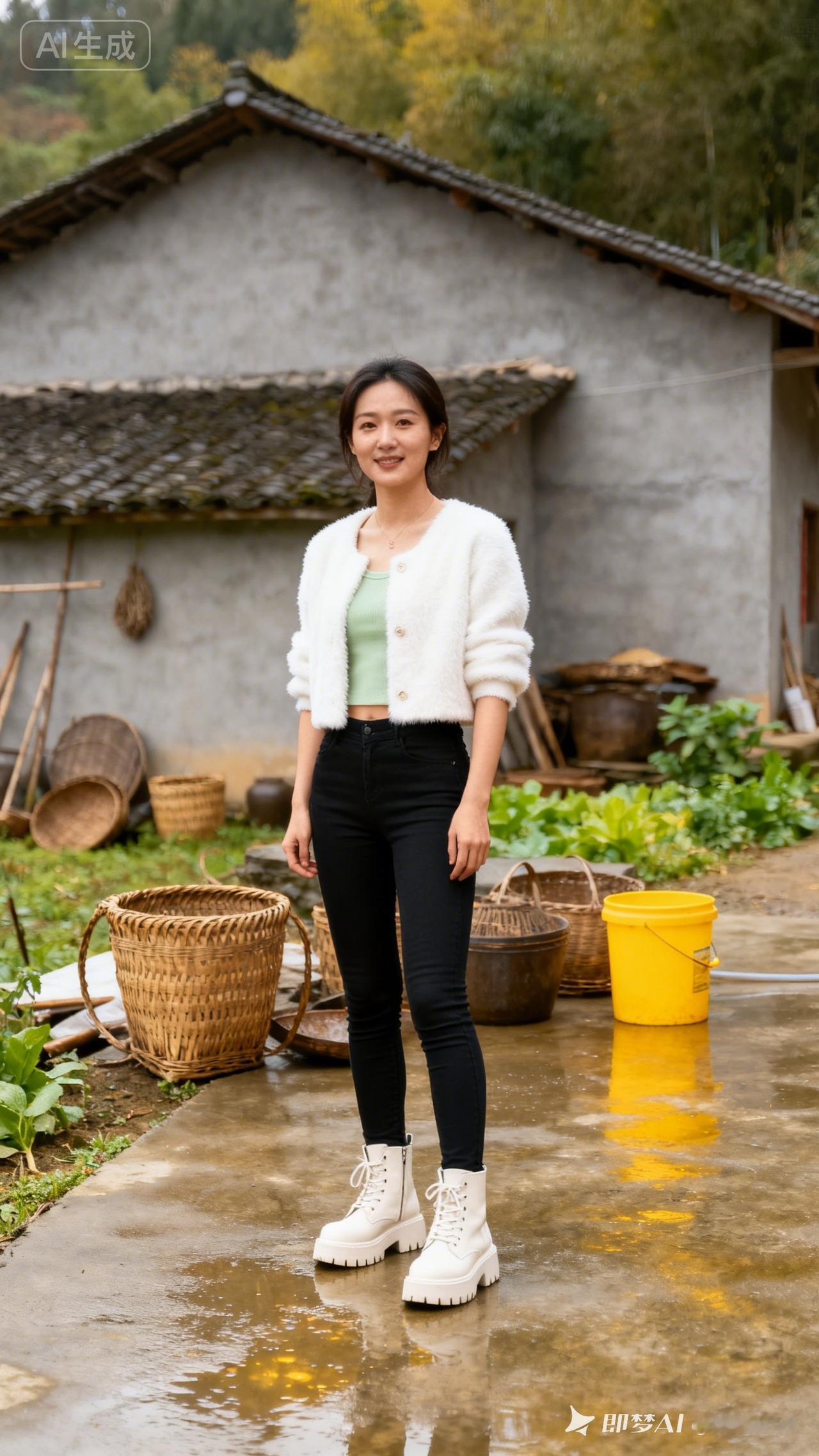 秋日乡村漫步，复古毛衣与牛仔裤的完美搭配，尽显自然与时尚。