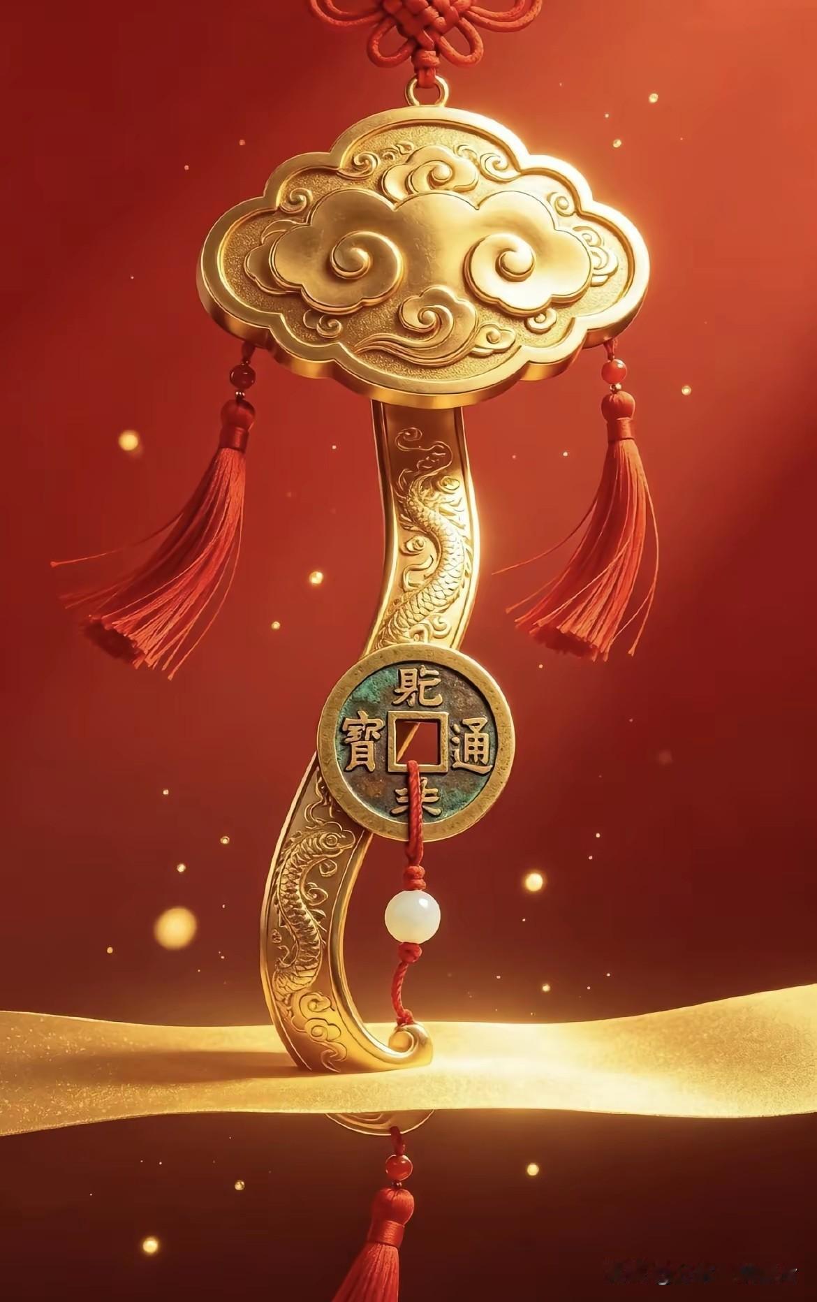 如意呈祥招百福，铜钱纳贵聚千金。