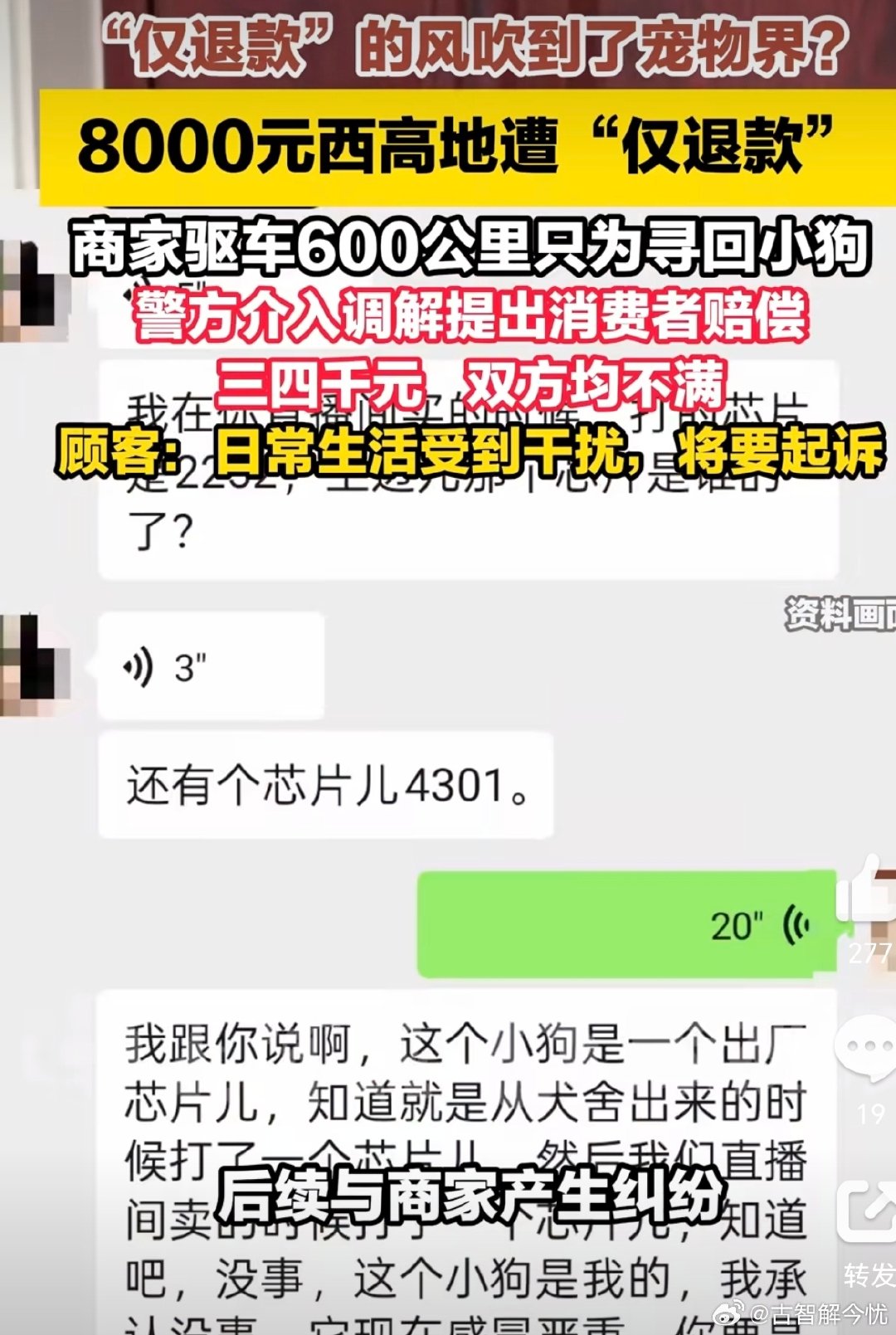 #8千元狗仅退款商家驱车600公里寻狗#花8000买狗申请仅退款，商家驱车600公里上门，买家反手说