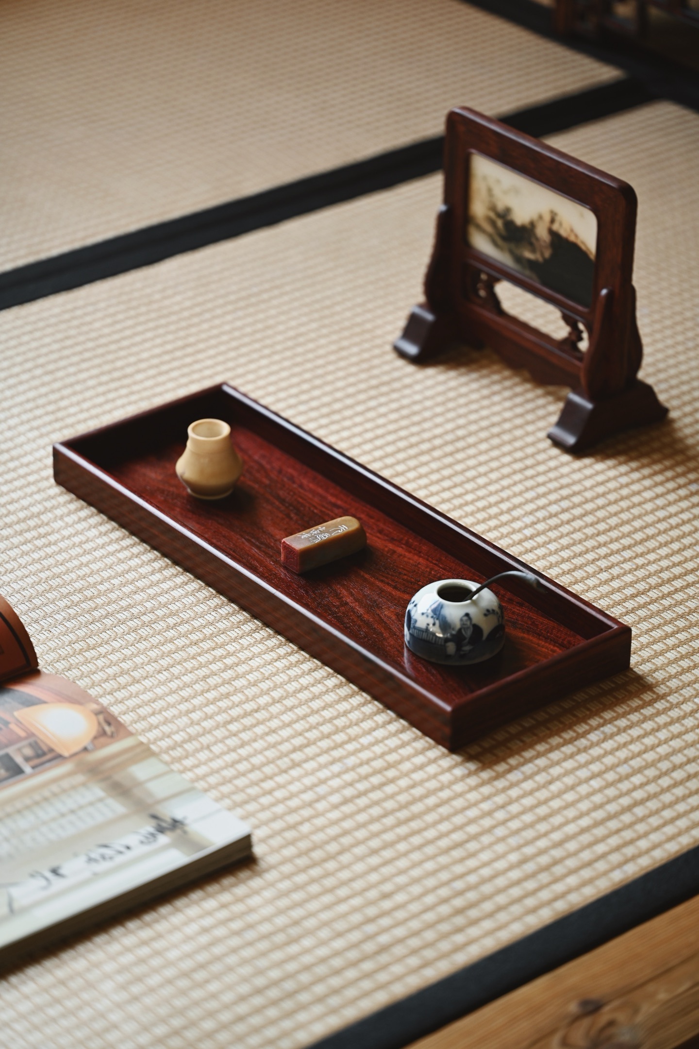 紫檀独板|清意水波纹文盘独板制，色泽温润，水波纹理分明，层次起伏变化，似水