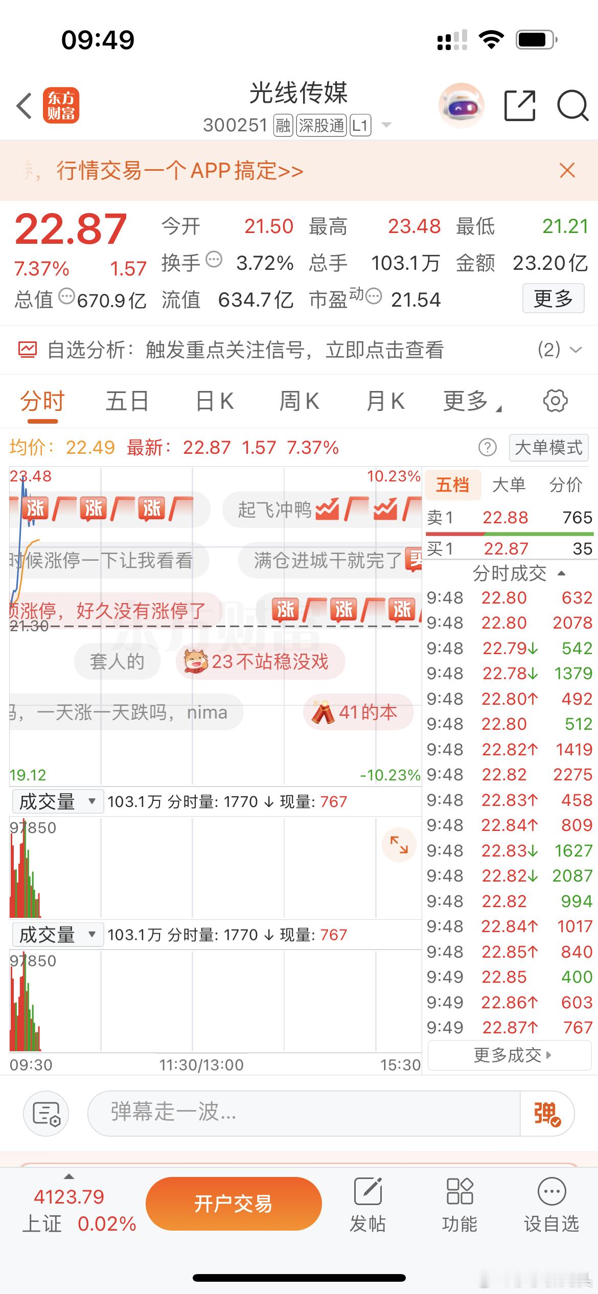 说实话看这个分时很想踢一踢！到时看日线就下不去手了！因为我也怕踢飞！就像周五一样