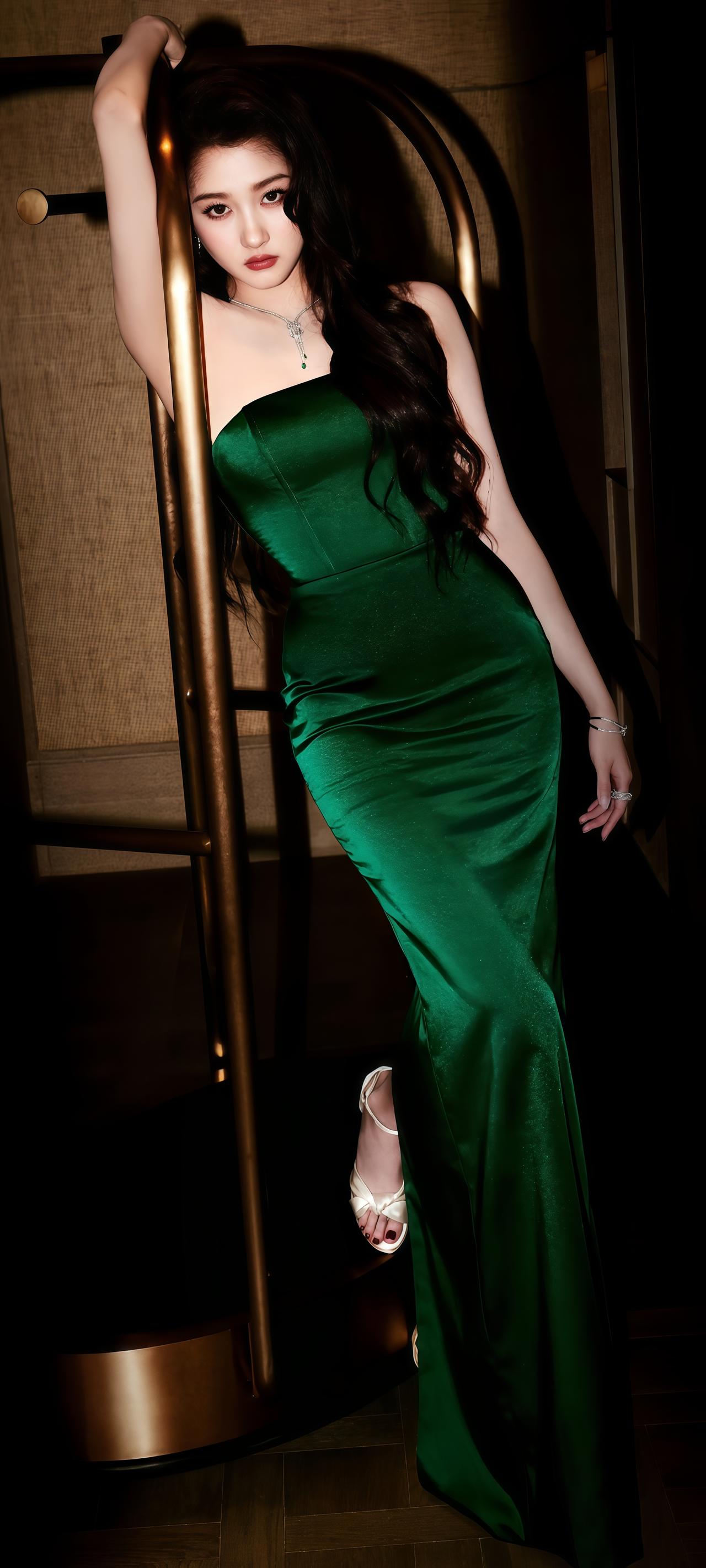 关晓彤，优雅绿裙，复古氛围，时尚大片！绿裙佳人写真关晓彤明星美女