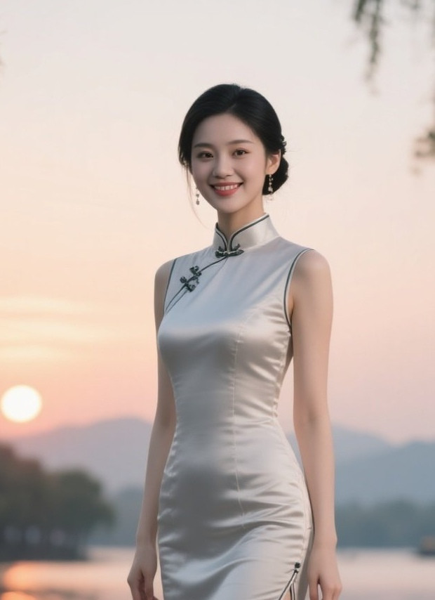 娇俏美人旗袍裹身媚如画