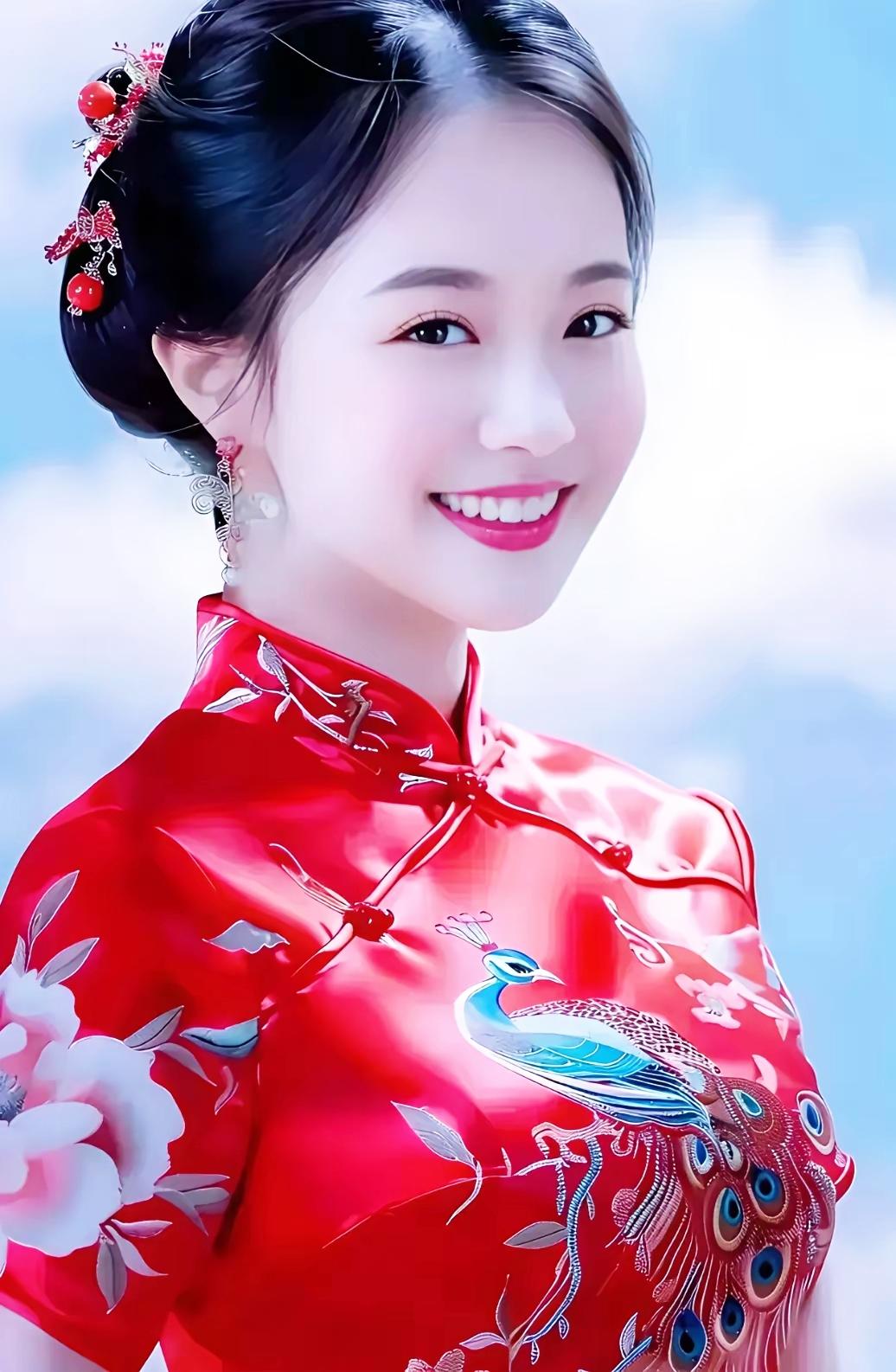 红衣美人，笑靥如花，惊艳了时光