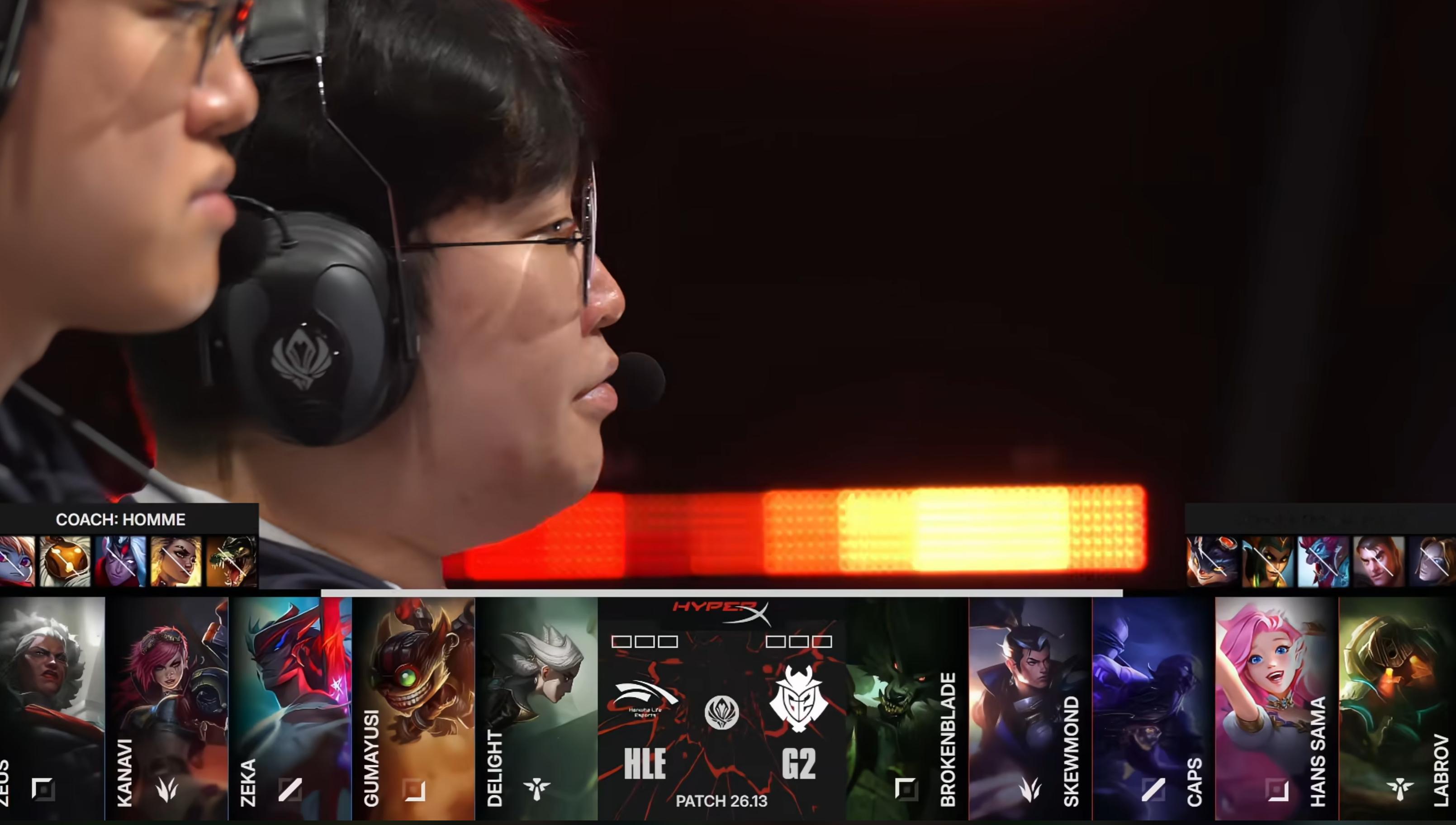 G2跟HLE的交手已经开始，狼人上单、C位下路萨勒芬妮在GAME1中登场！HLE