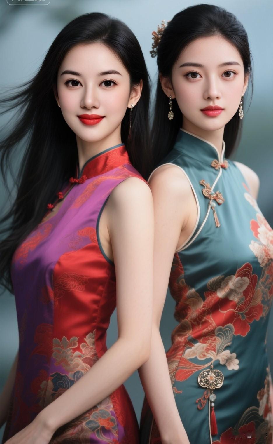 旗袍姐妹花旗合影旗女