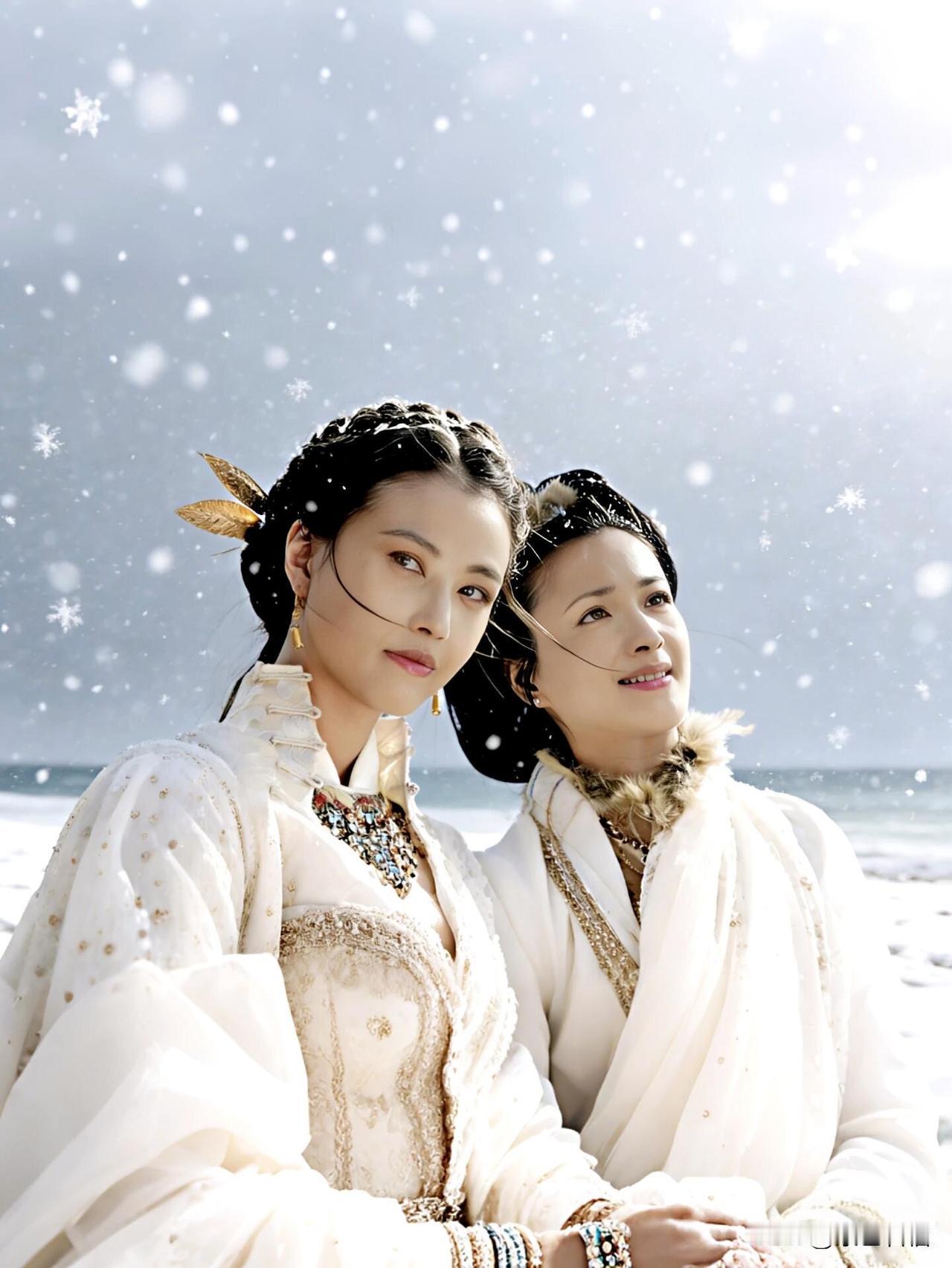 何晴与周海媚，两位皆饰演过包惜弱的佳人，一位明媚动人，一位柔中带刚。如今，她们于