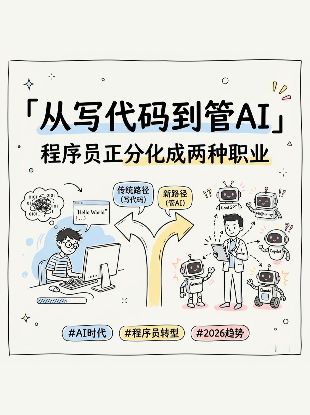 别只写代码！程序员正分裂为两种人时代变了，程序员的两条路“HelloWor