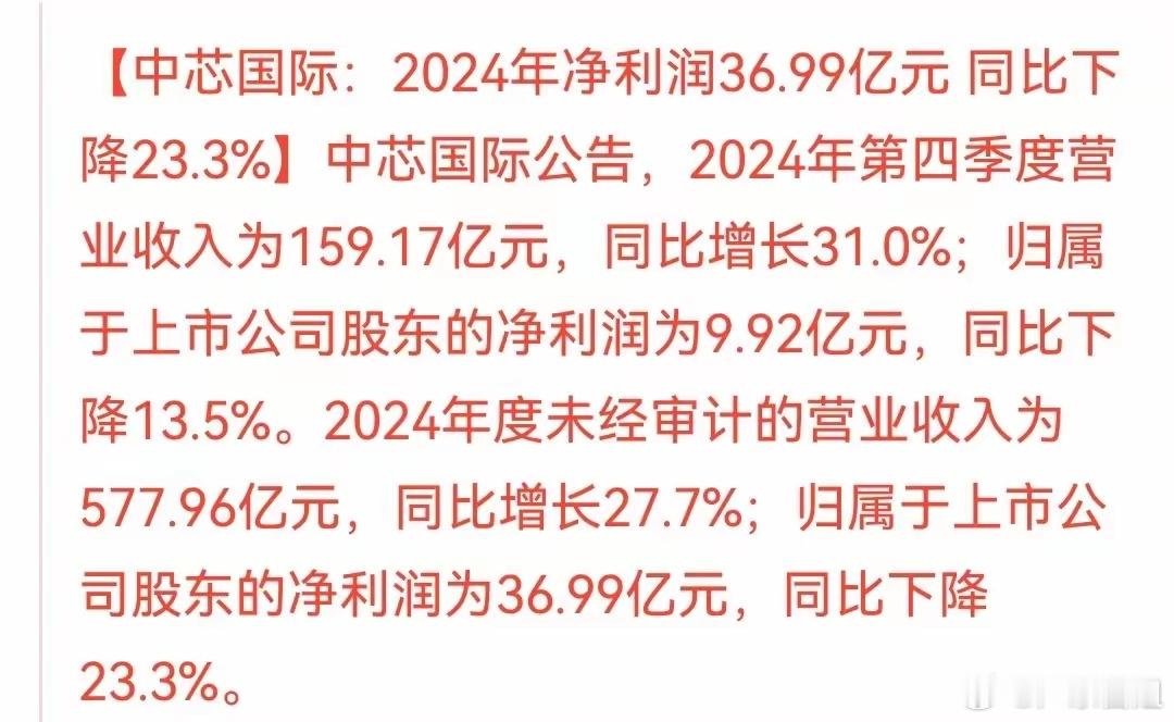 明天半导体芯片要大跌了！中芯国际这份报表是不是预示着行情的结束？前两月中芯国际股