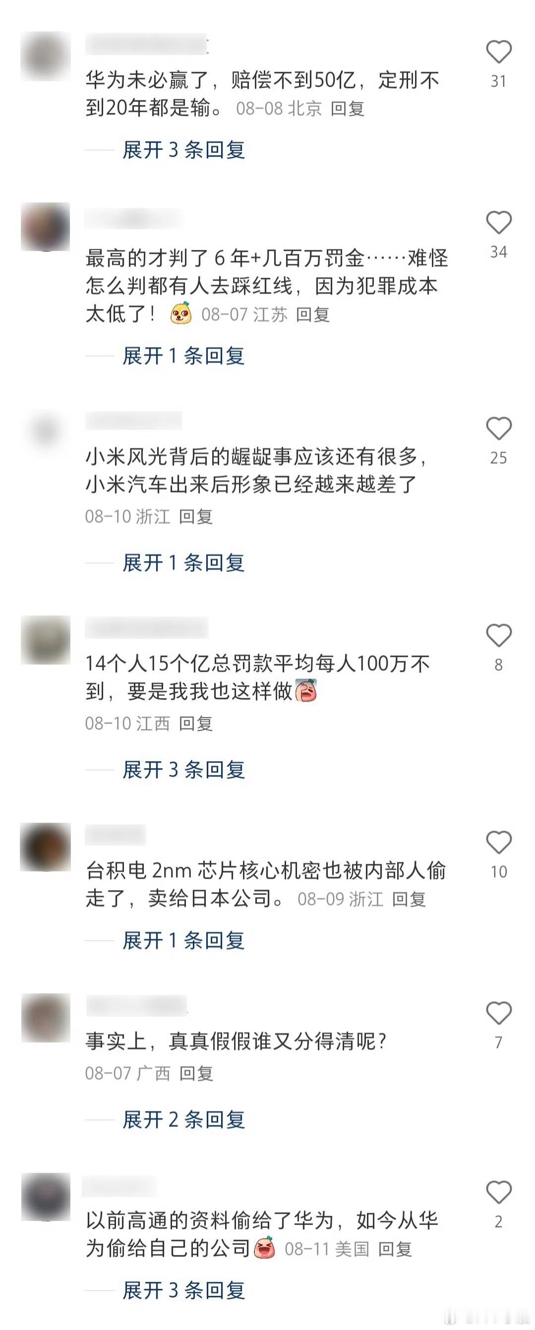 14名内鬼侵犯华为芯片技术被判刑原来大家和我一样，都觉得判的少了。​​​