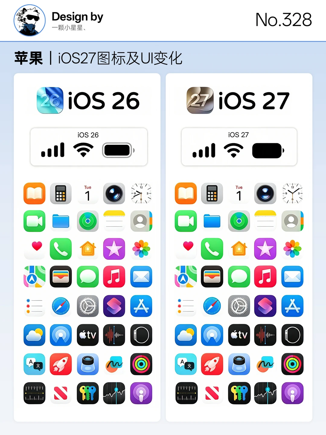 苹果iOS27图标及UI变化，这个电池图标怪怪的