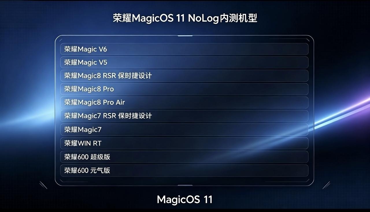 MagicOS11NoLog开启，此次涉及机型范围较大。MagicOS11