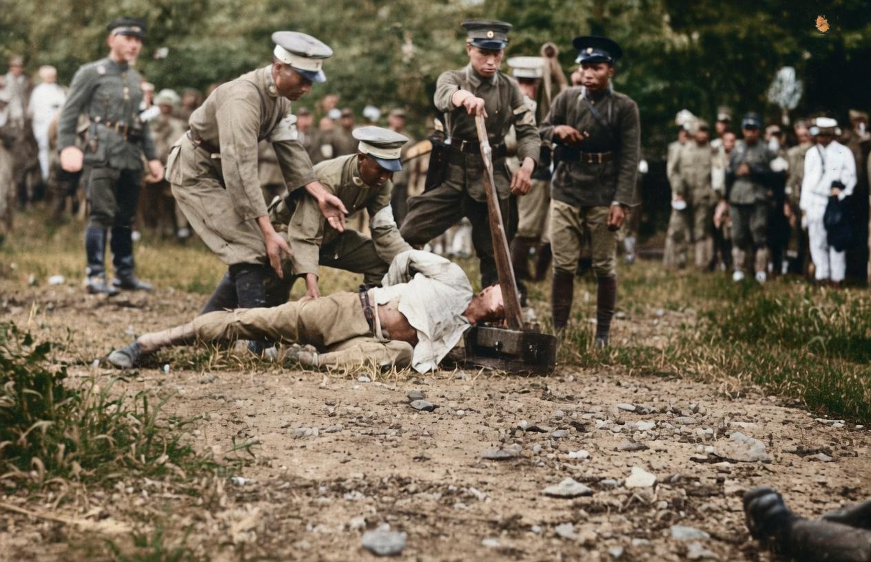 这张血腥照片是侵华日军的罪证，1931年“九一八事变”后，东北沦陷初期，日伪军（