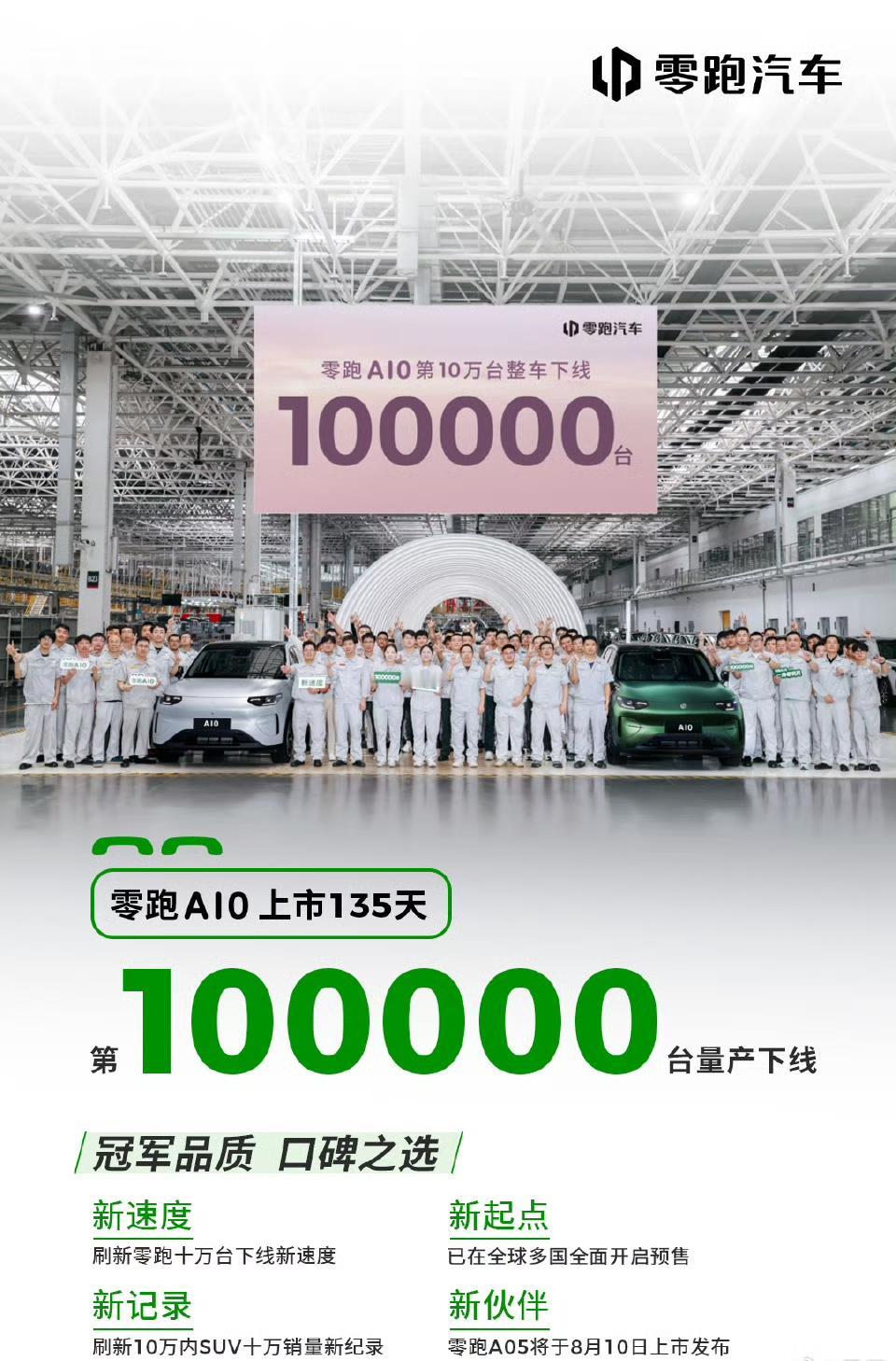 4个月卖了10万台，月均2.5万台，零跑A10确实是卖爆了。也能看