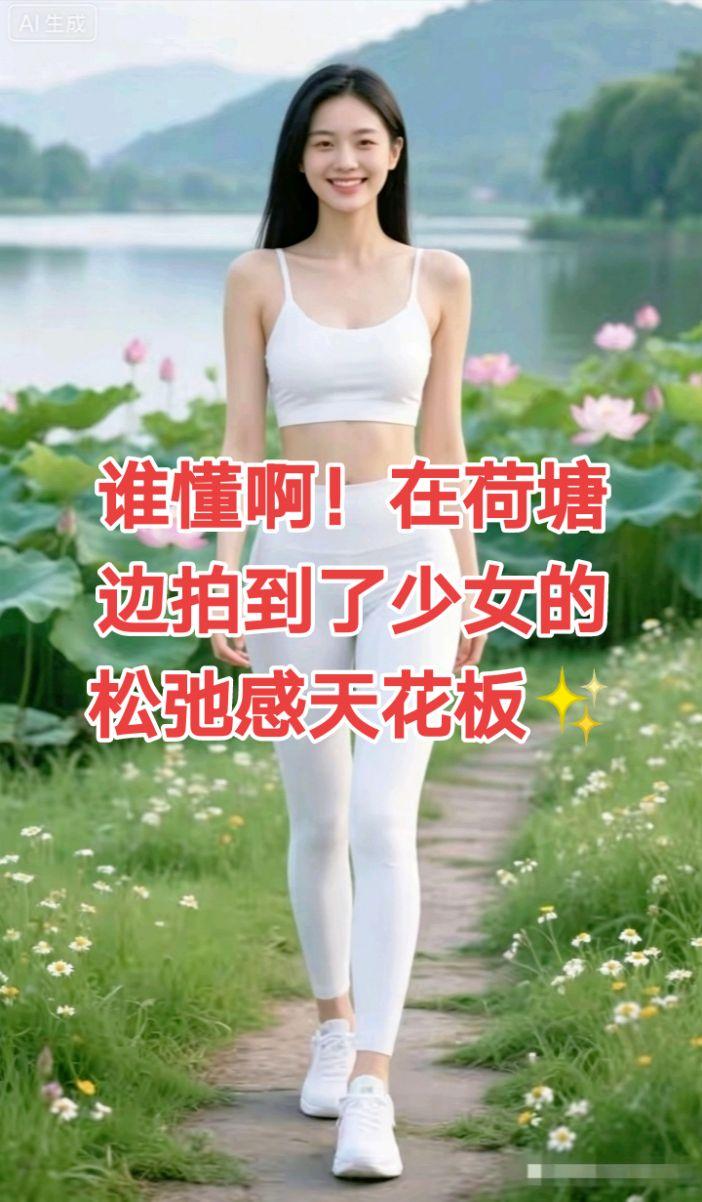 20岁的夏天，和一池荷花撞了个满怀🌿一身干净的白运动套装，走在开满小雏菊的石