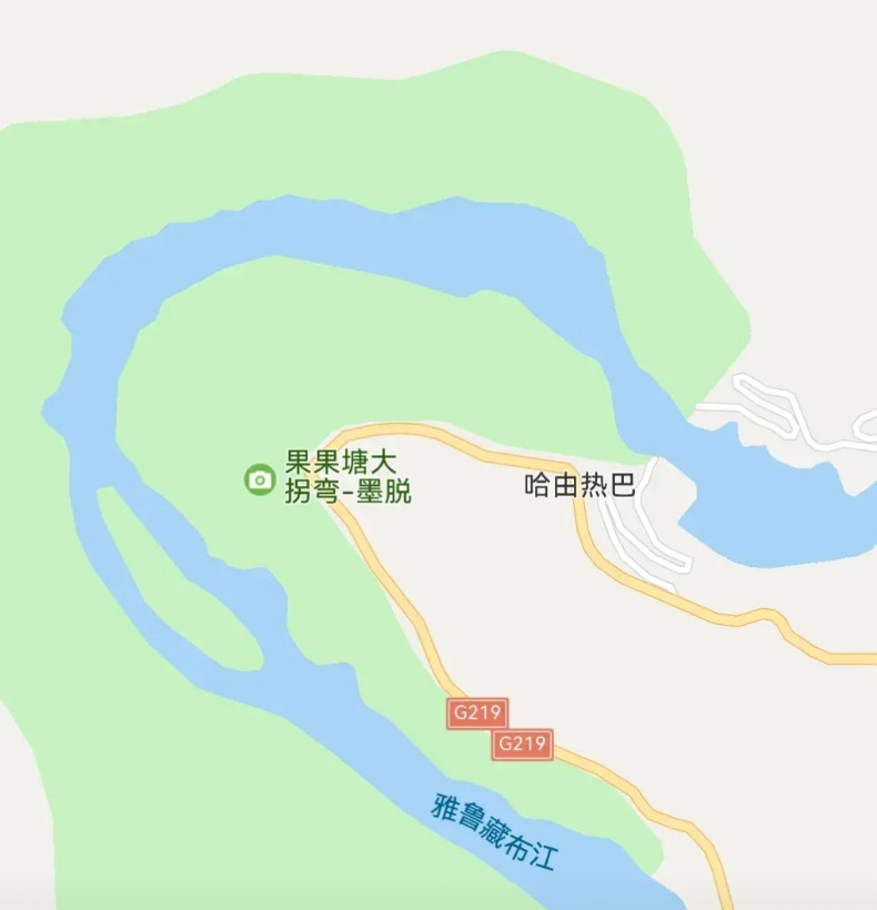 墨脱县希让村附近的这个果果塘大拐弯，估计不久会挤爆，这里是雅鲁藏布江水电站下游终
