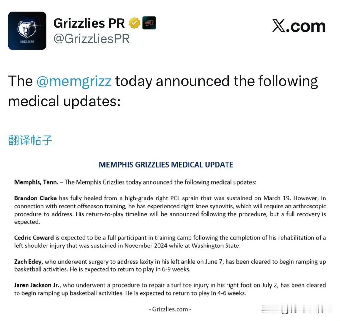 灰熊新赛季又完了！！！新赛季还没开始，灰熊内线没人打球了！这个休赛期灰熊连续