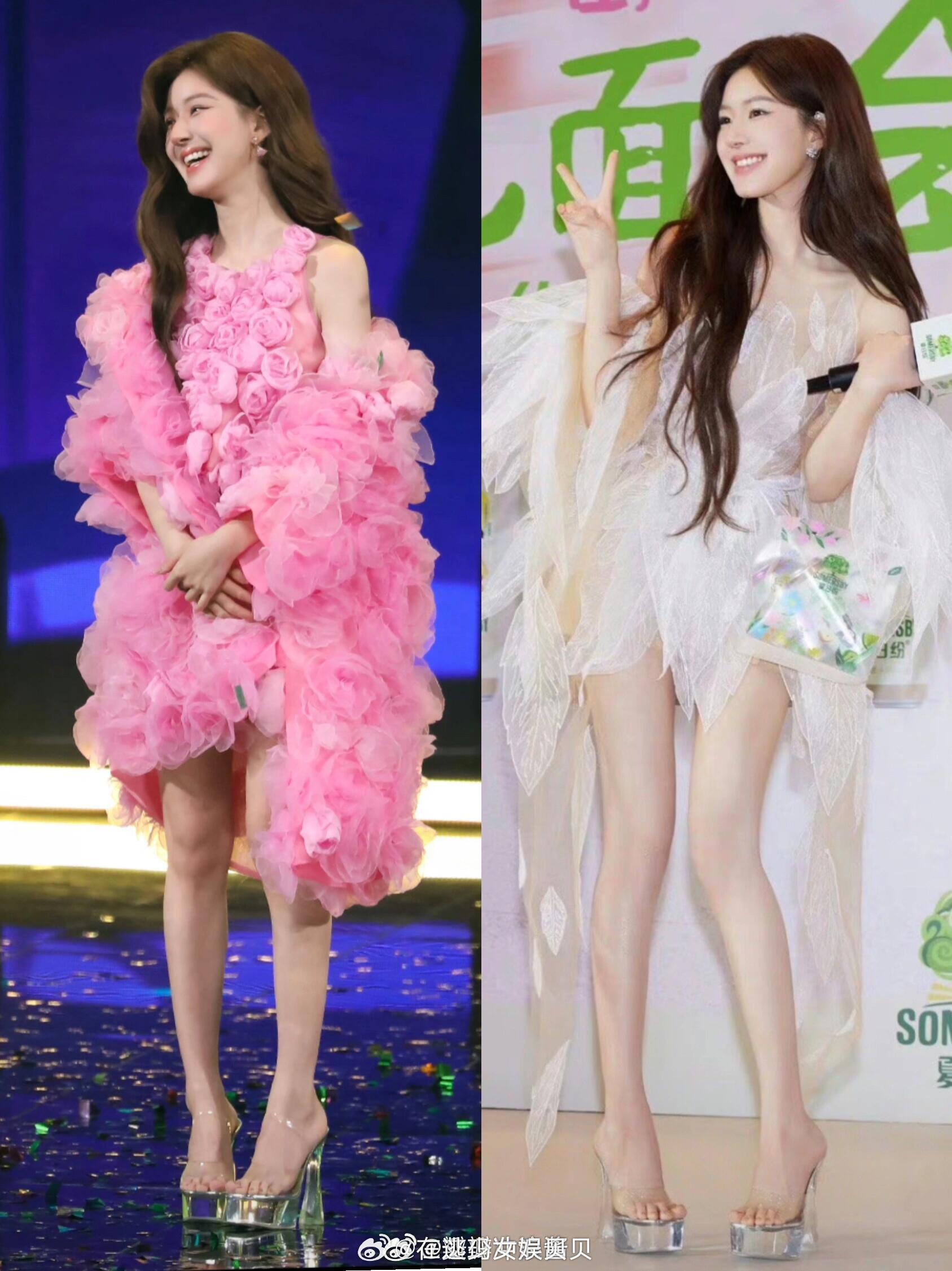 赵露思太爱这双无敌增高透明高跟鞋，好几活动都有穿