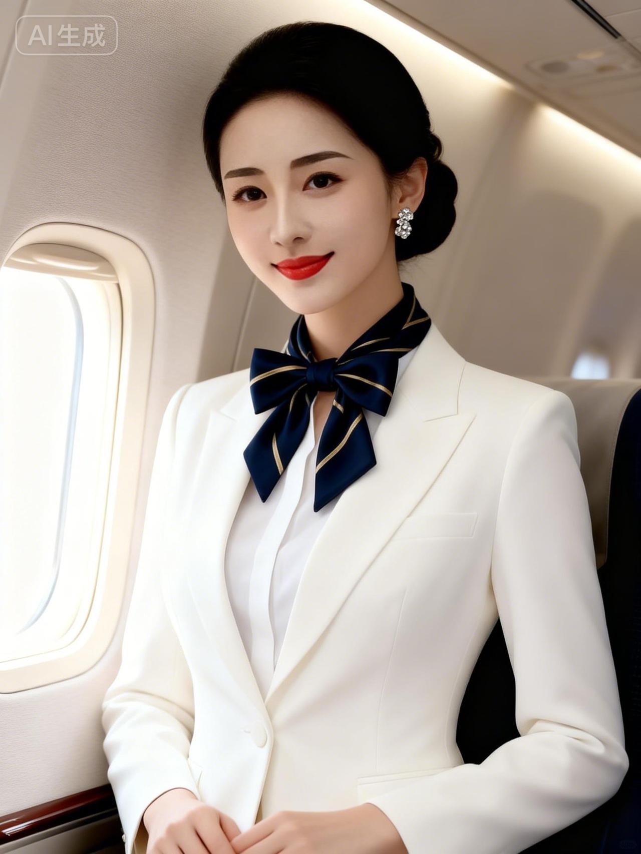优雅空姐，微笑服务，飞行中的美好瞬间。