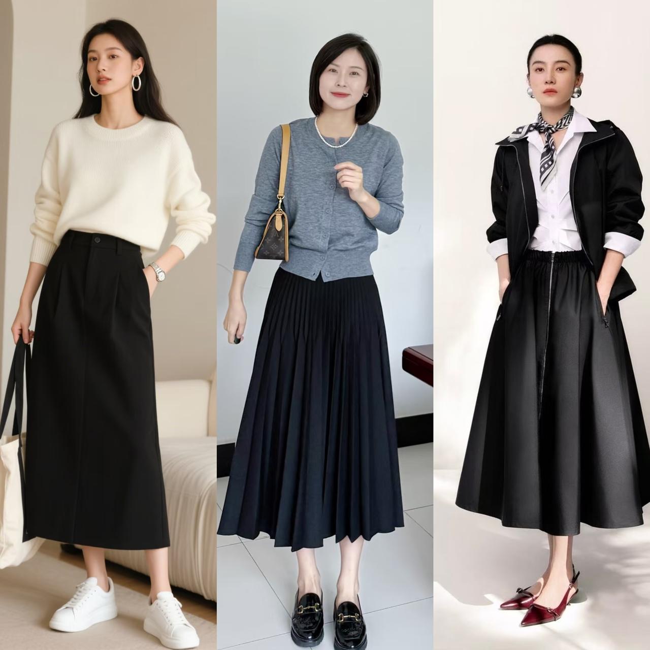 春夏季节黑色半裙这样穿，时髦又显瘦，分享3个穿搭思路供借鉴春夏交替，是穿裙装