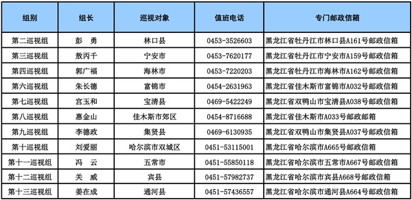 十三届黑龙江省委第七轮巡视第二批次完成进驻(附组长名单、联系方式)