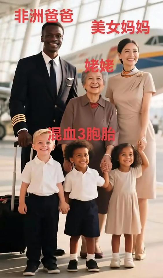 漂亮的空姐嫁给了非洲黑人还为其生下了三胞胎其中有两个混血小孩的皮肤黝黑还有