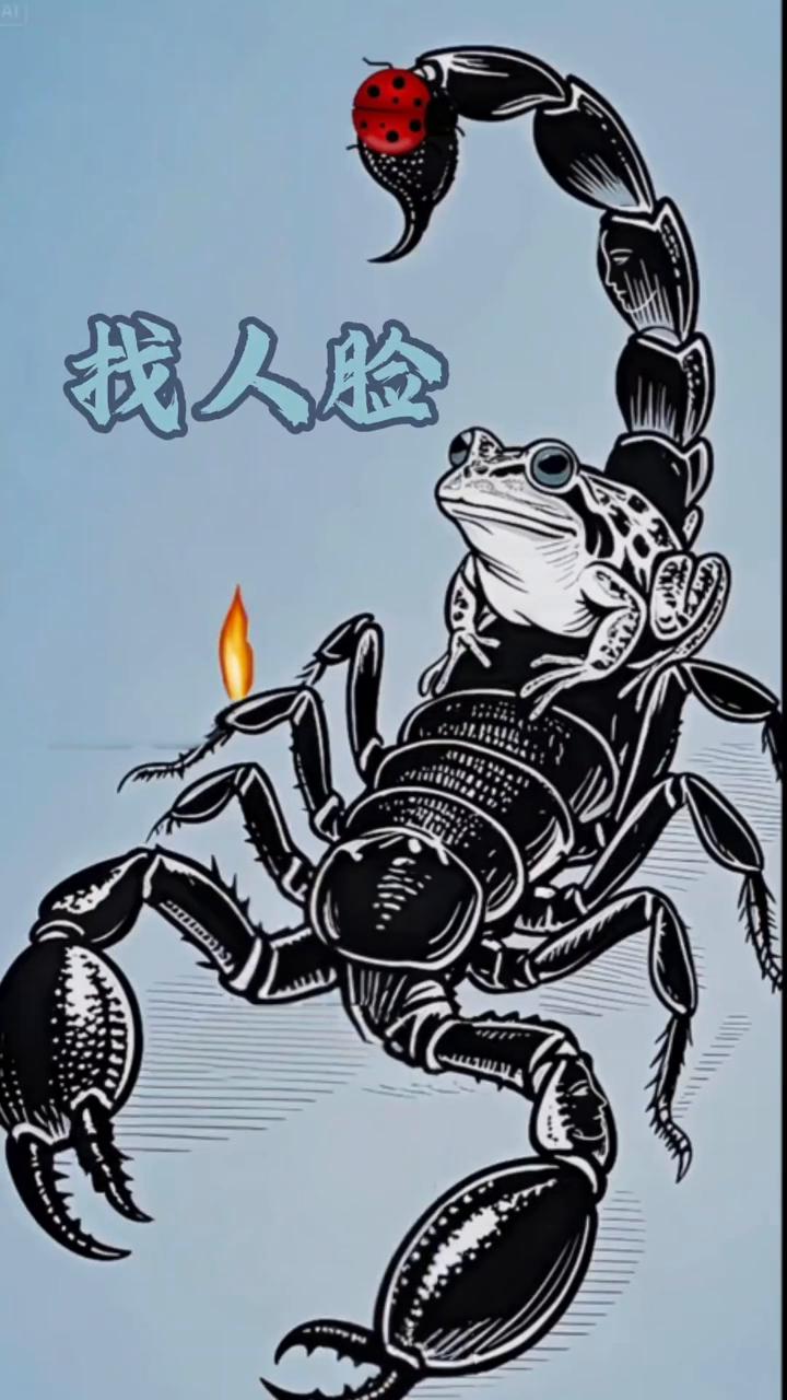 这是一只大蝎子的图片，图中隐藏了两张人脸，没有一个人能够把它找出来。据说能够找到