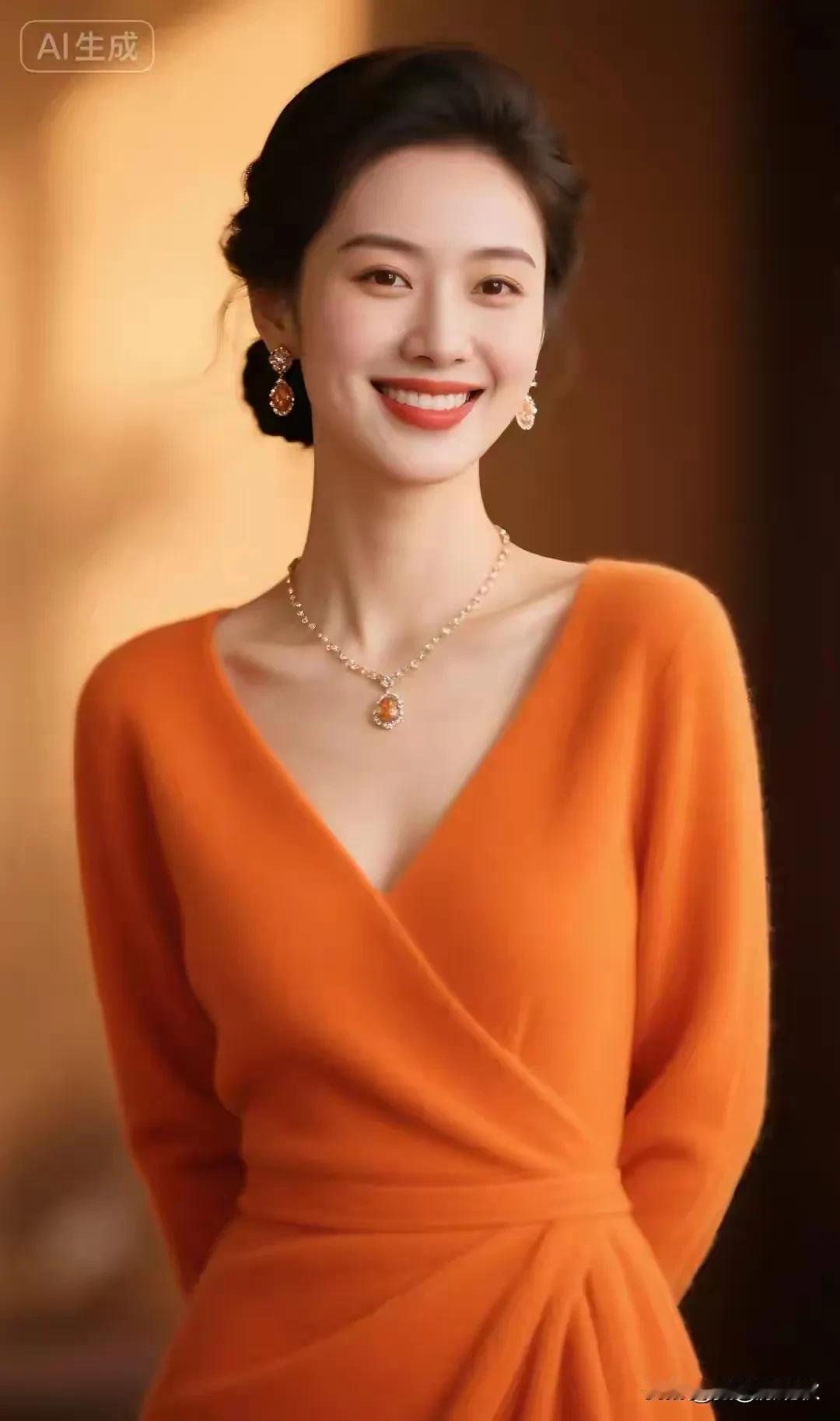 绝代佳人，橙色毛绒肤白貌美，气质优雅明眸皓齿，千娇百媚花容月貌，仪态万方