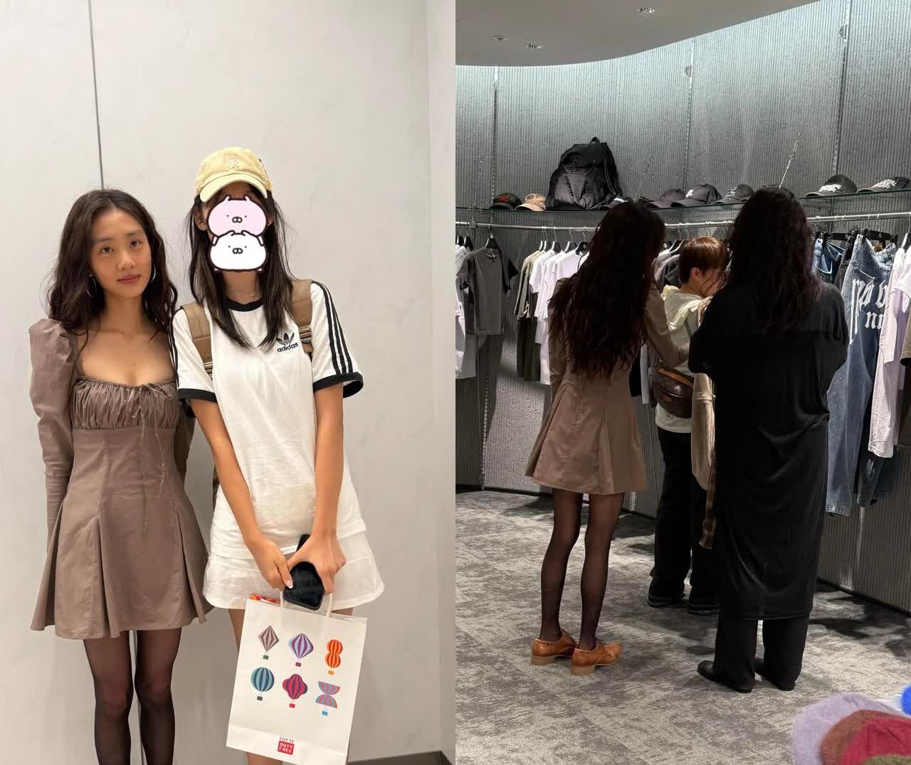韩国遇到黄多多和妈妈孙莉！网友在逛免税店时遇到了她们，母女俩的头发烫的一模一样，