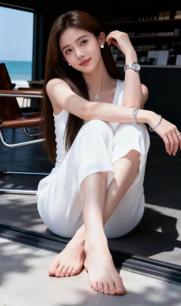 阳光洒落的海边咖啡馆，清新白裙少女，静享悠闲时光。💝🌟🌸