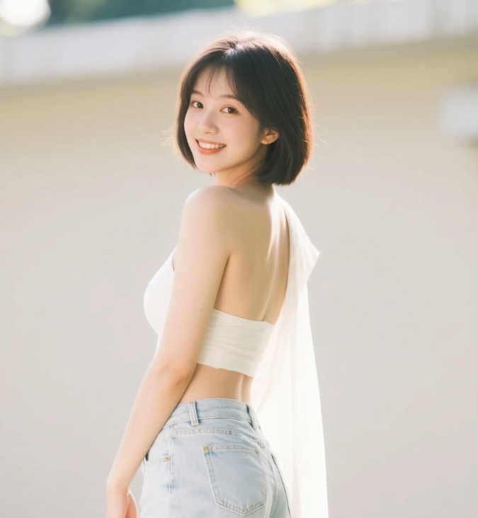 漫步公园小径，她宛如一朵盛开在尘世的花