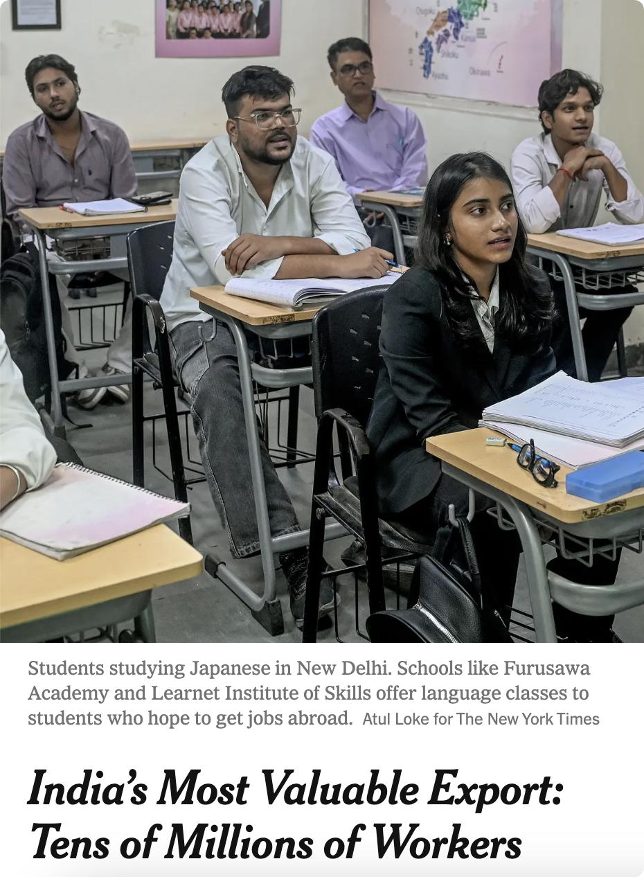 美媒：印度计划将大量劳动力输出到德国、日本等存在劳动力短缺的国家。印度拥有大