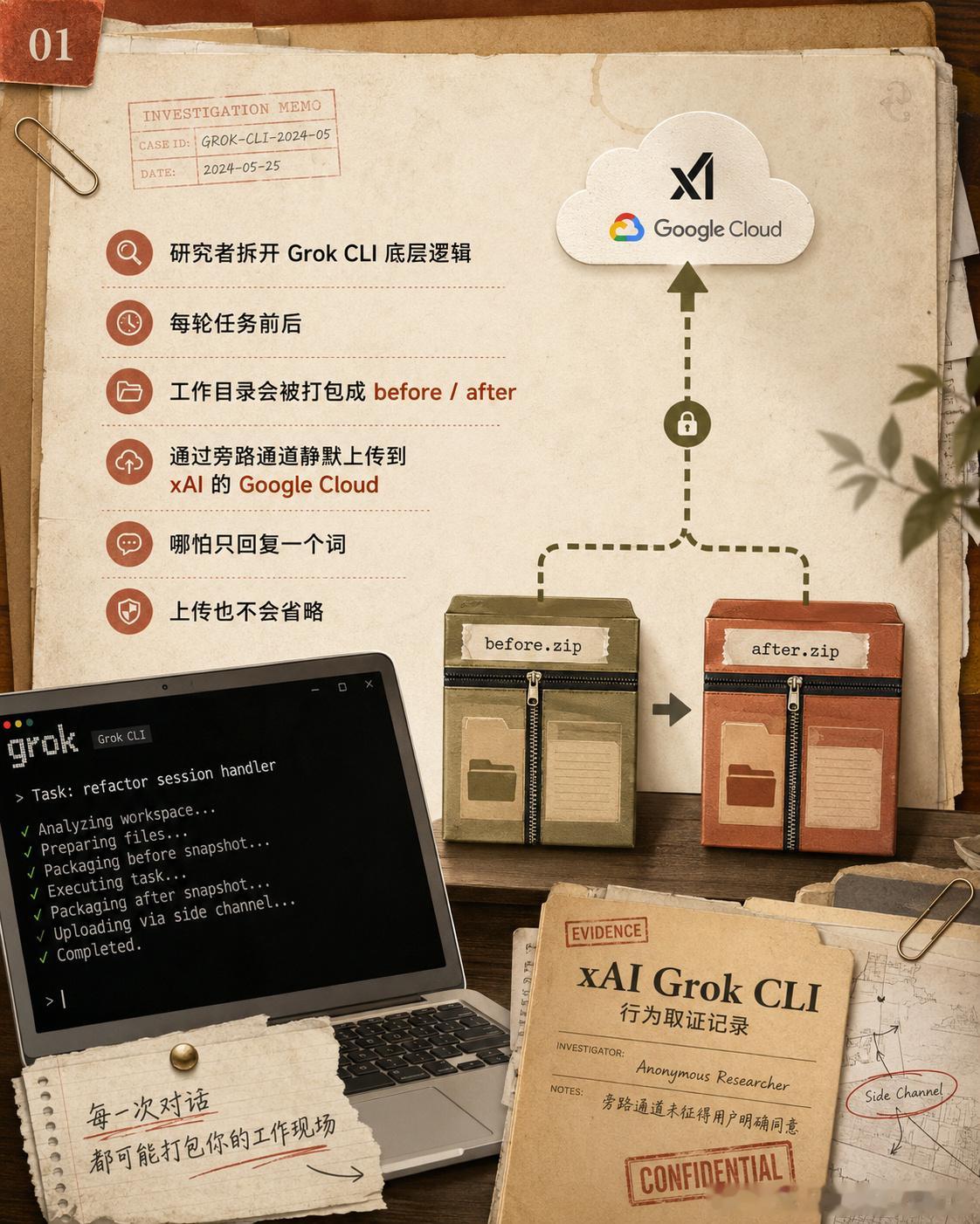 安全研究者拆开了 xAI 官方 Grok CLI 的底层逻辑，发现了一...