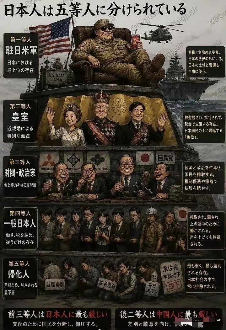 驻日美军果然是神一般的存在，日本人自己发的日本社会等级。​​​