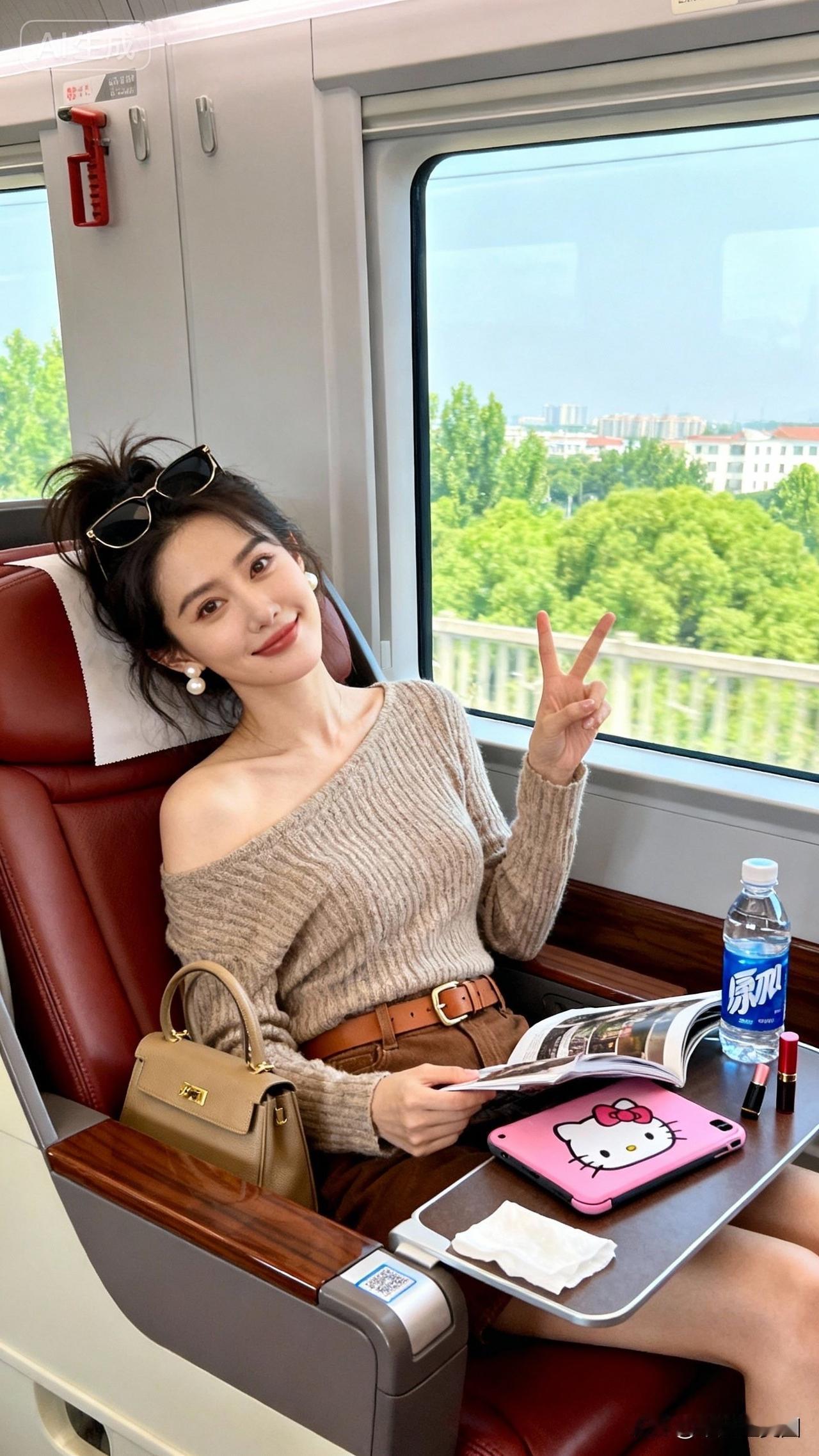 高铁上的美好时光，HelloKitty相伴，享受旅途的惬意。