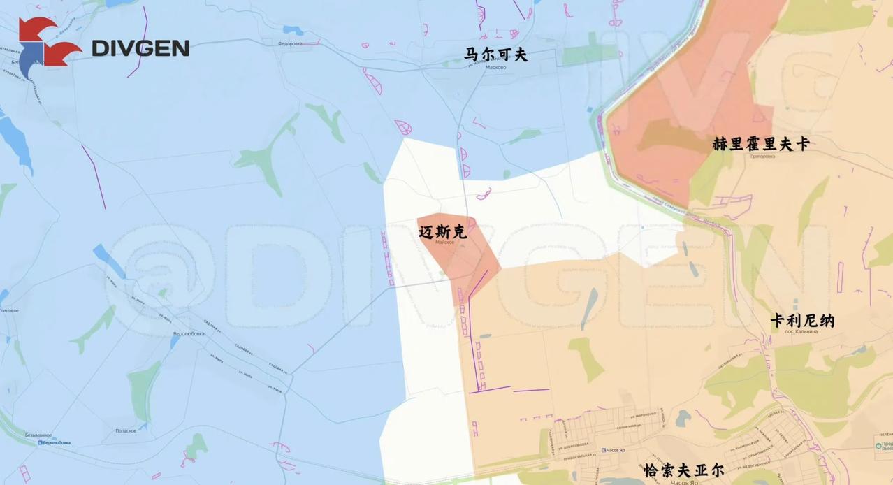 俄军南部集群占领了恰索夫亚尔西北的迈斯克，并且还在赫里霍里夫卡以西占领了大片地盘