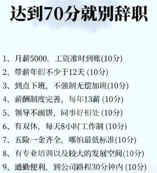 如果你对你目前的工作能有七十分的评价，那就不要辞职了，懂吗？